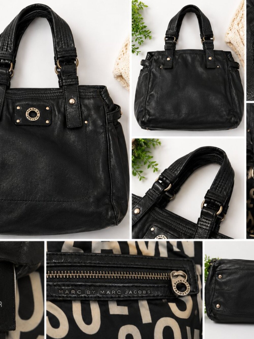 Marc by Marc Jacobs Black Leather Satchel Tote Bag Large Shoulder Handbag